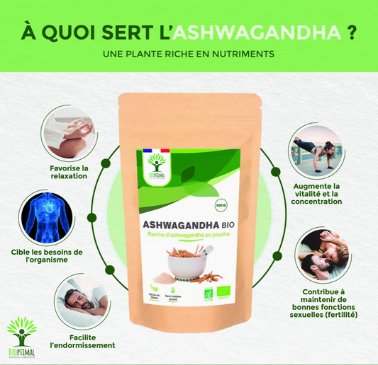 Ashwagandha Bio Poudre - Super Aliment Naturel pour Équilibrer le Stress et Énergiser Votre Corps