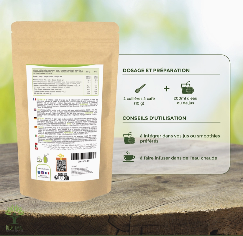 Ashwagandha Bio Poudre - Super Aliment Naturel pour Équilibrer le Stress et Énergiser Votre Corps