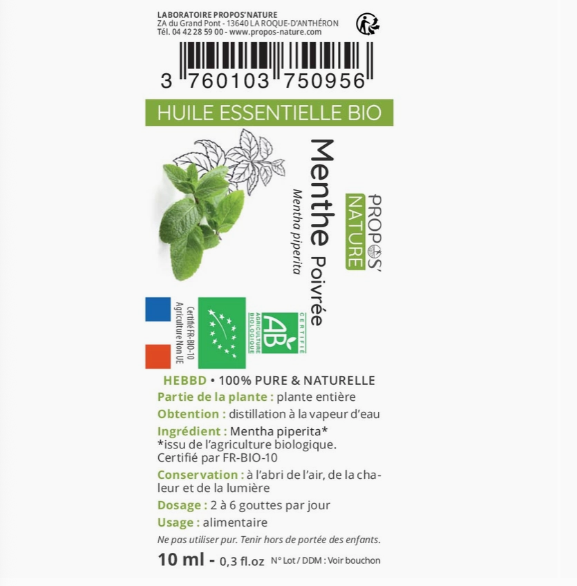 Huile essentielle Menthe poivrée BIO 10 ml – Fraîcheur tonique | Vita Fit Paris