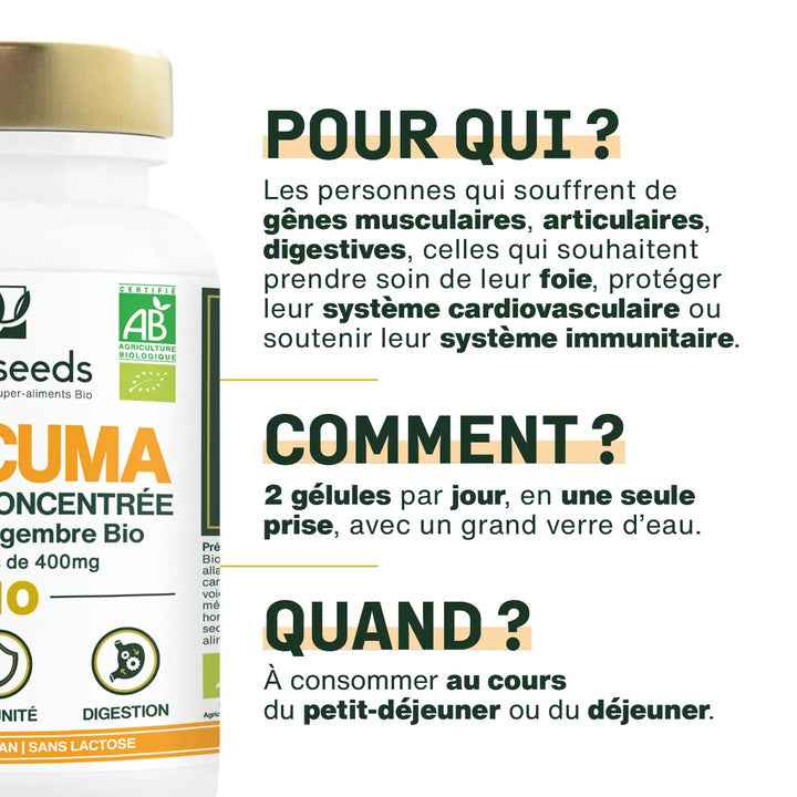 Curcuma bio, formule concentrée - 120 gélules