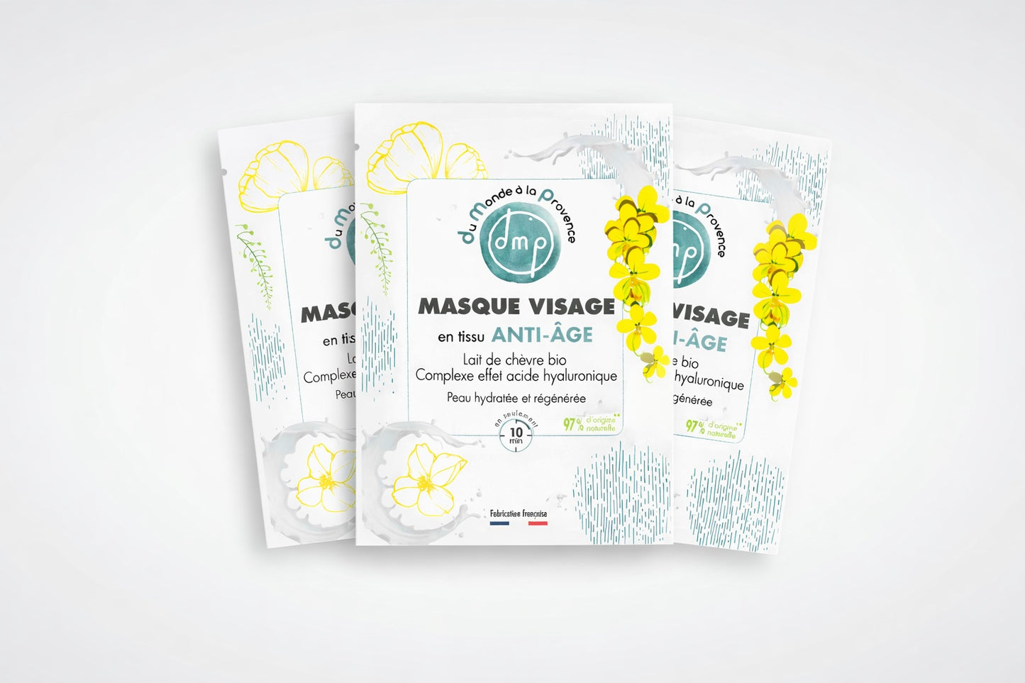 Masque visage en tissu Anti-âge et Hydratant au Lait de chèvre bio et complexe effet acide hyaluronique végétal