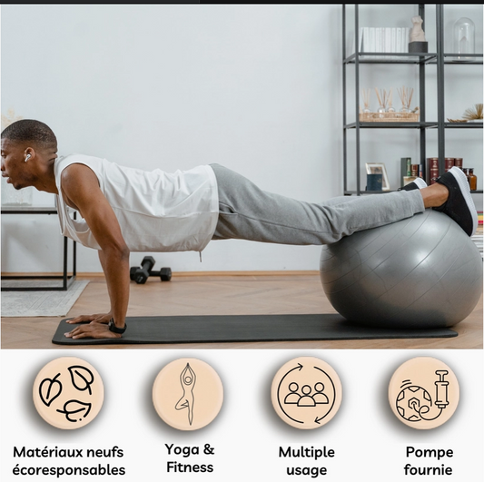 Ballon de Yoga Pilates Gris - Diamètre 55cm - Pompe Fournie