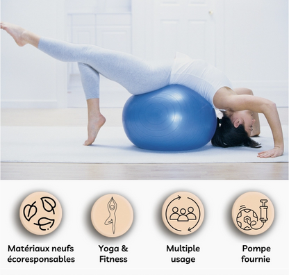 Ballon de Yoga Pilates Bleu - Diamètre 65cm - Pompe Fournie