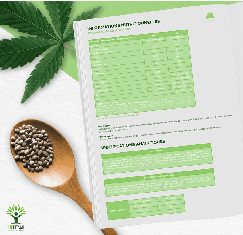 Protéines de chanvre bio poudre