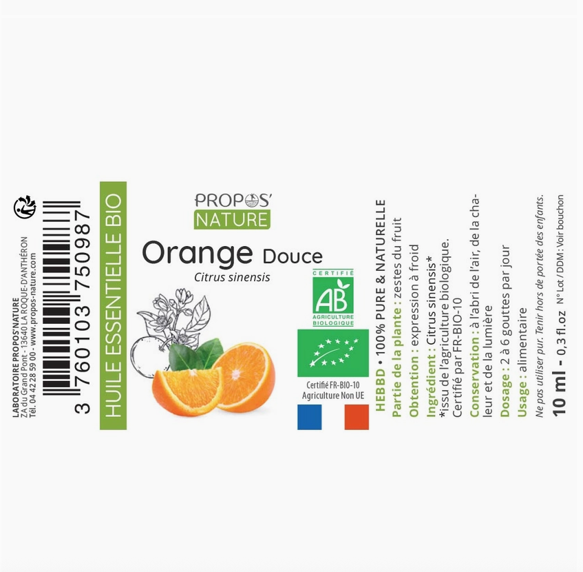 Huile Essentielle d'Orange douce Bio 10ml - Vita Fit Paris
