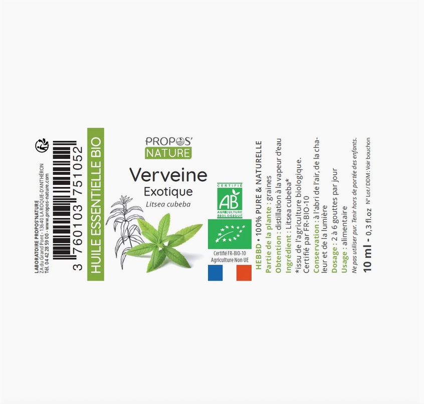 Huile essentielle Verveine exotique BIO 10 ml – Note citronnée | Vita Fit Paris