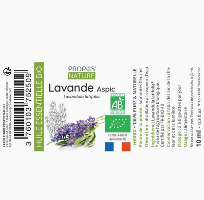 Huile Essentielle de Lavande aspic Bio 10ml | Vita Fit Paris