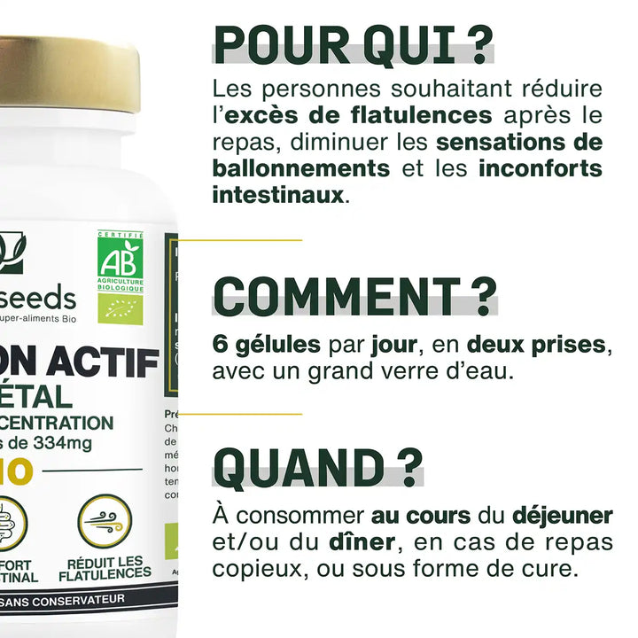 Charbon Actif Végétal Bio | 120 gélules