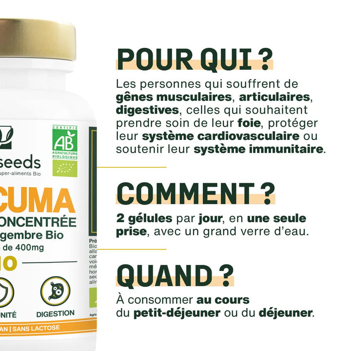 Curcuma bio, formule concentrée - 120 gélules