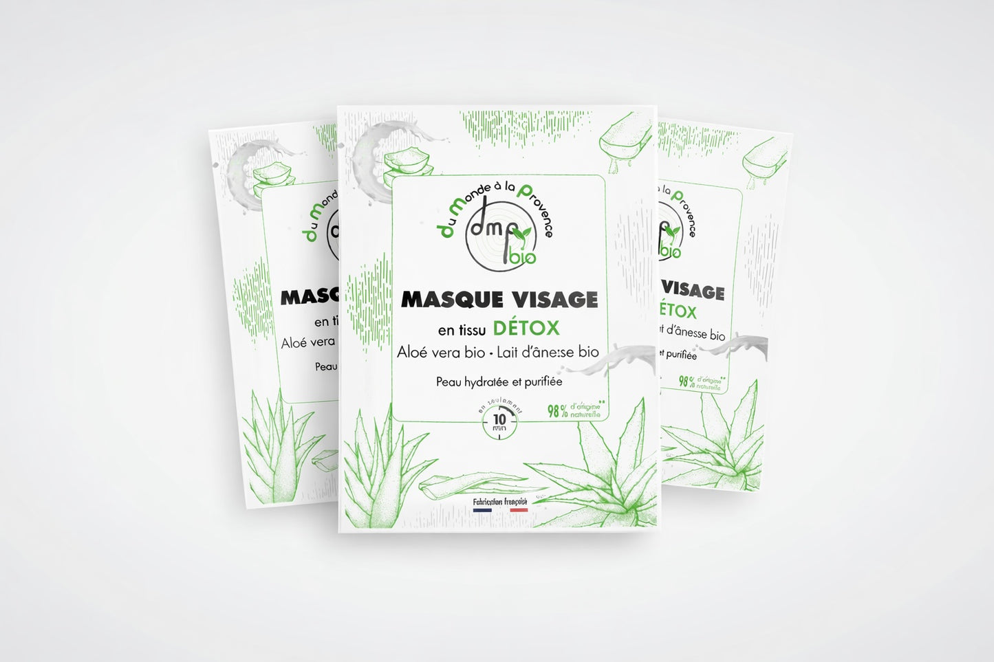 Masque visage en tissu Détox et Hydratant au Lait d’Ânesse BIO, Aloe vera BIO et Moringa – 20ml