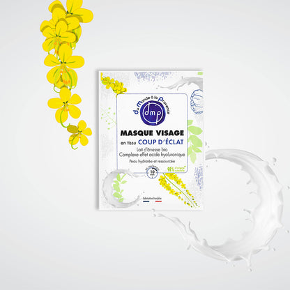 Masque Visage en tissu Coup d’Eclat et Hydratant au Lait d’Ânesse BIO – 20ml