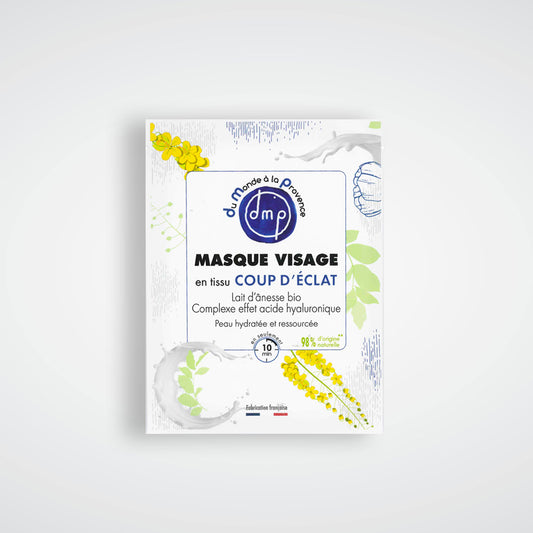 Masque Visage en tissu Coup d’Eclat et Hydratant au Lait d’Ânesse BIO – 20ml