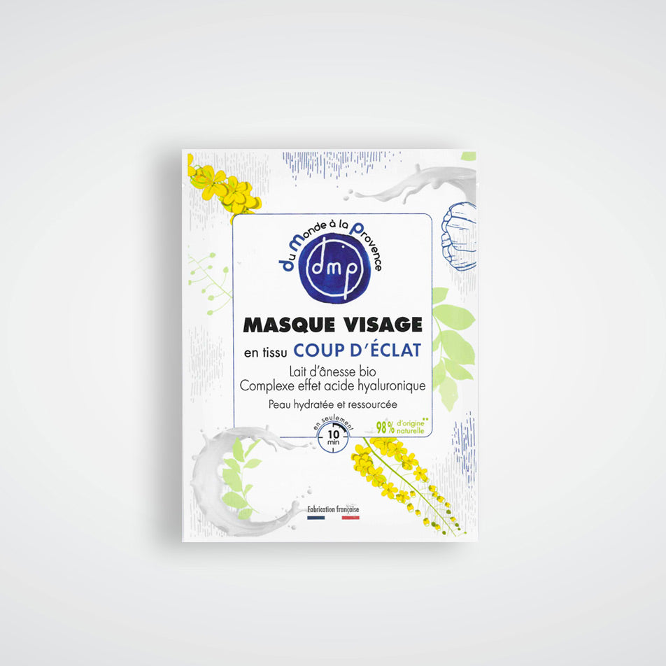 Masque Visage en tissu Coup d’Eclat et Hydratant au Lait d’Ânesse BIO – 20ml